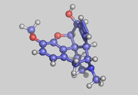 Codeine opiate molecular model with atoms Stock Illustration