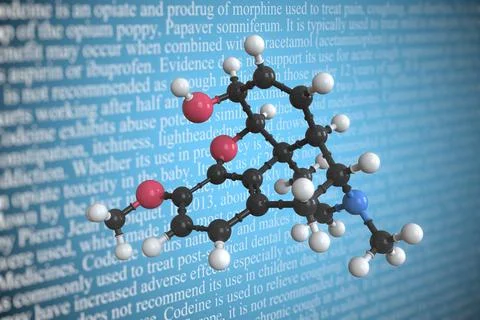 Codeine scientific molecular model, 3D rendering Stock Illustration