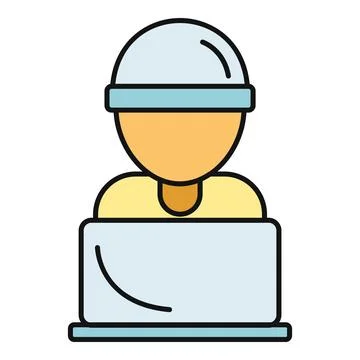 Coder creating software using laptop computer icon Stock Illustration