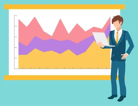 Coder with Laptop Presentation on Screen Vector Illustrazione stock