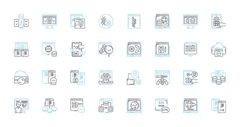 Coder linear icons set. Program, Algorithm, Syntax, Debugging, Javascript Stock Illustration
