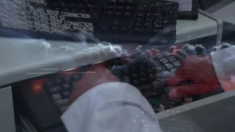 Coder pressing first key and typing editing code while cloud and code overlaying Stock Footage 330444201