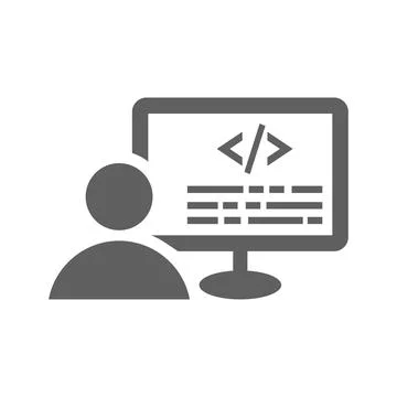 Coder, programmer icon. Gray vector graphics. Illustrazione stock