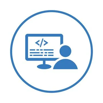 Coder, programmer icon.Blue color vector symbol. Stock-Illustration