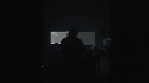 Coder Sitting in the Dark Stock Footage 208745822