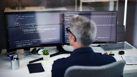 Coder Using Computer At Desk 写真素材