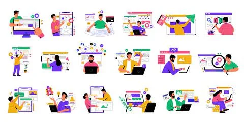 Coders and programmers. Application development. Software and website programing Illustrazione stock