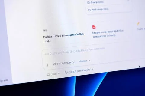 Codex interface showing programming task prompt for an artificial intelligence Stock Photos