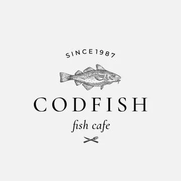 Codfish Abstract Vector Sign, Symbol or Logo Template. Hand Drawn Cod Fish with Stock Illustration