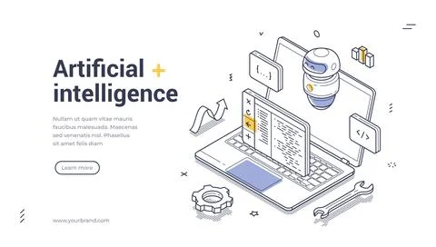 Coding and automation with a laptop and ai-powered code generation elements Stock Illustration
