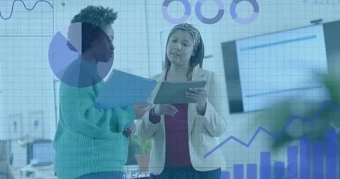 Coding and data processing on interface over diverse female colleagues Stock Footage 250380672