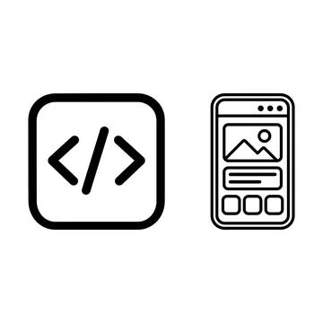 Coding and mobile application interface line icons Stock Illustration