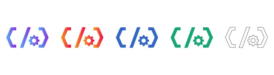 Coding and Programming Gear Icon Set 库存插图
