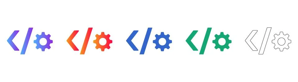 Coding and Programming Icon Set with Brackets and Gear Stock-Illustration
