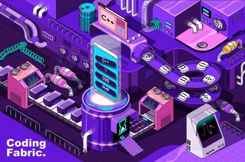 Coding and programming web concept in 3d isometric design. Software, progra.. Stock Illustration