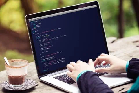 Coding and programming for web development and web design concept using laptop  库存照片