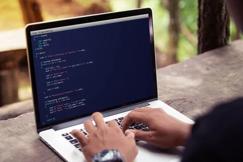 Coding and programming for web development and web design concept using laptop 库存照片