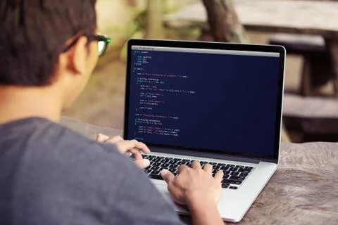 Coding and programming for web development and web design concept using laptop  Stock Photos