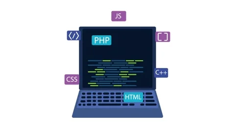 Coding and web development concepts with programming languages and laptop. Stock Footage 333805274