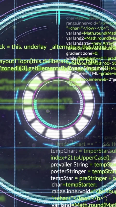 Coding animation on futuristic circular interface over digital background Stock Footage 319055559