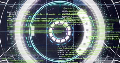 Coding animation on futuristic circular interface over digital background Stock Footage 327064672