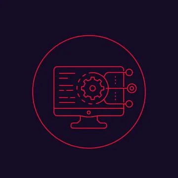 Coding, app development, software integration, programming vector icon, linea Illustrazione stock