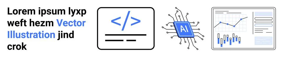 Coding, Artificial Intelligence, and Data Analysis Illustrations for Techno.. イラスト素材