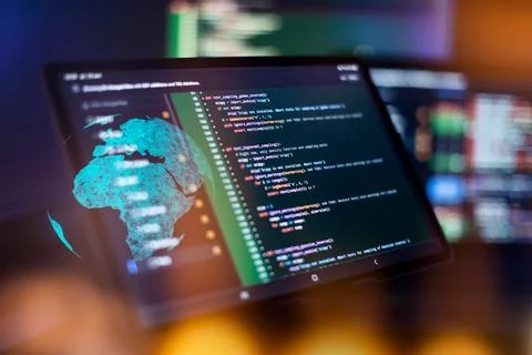 Coding background business data analytics programming online, digital world.. Foto stock