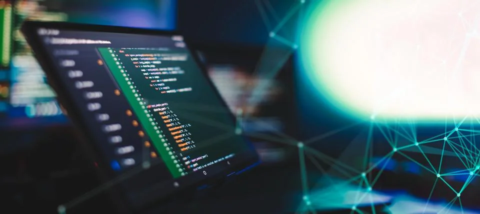 Coding background business data analytics programming online, digital world.. Stock-Fotos