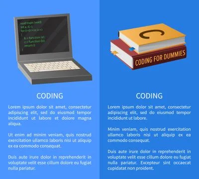 Coding Banner with Portable Computer and Textbooks Stock Illustration