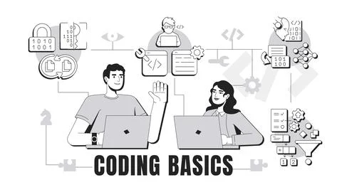 Coding basics banner conceptual illustration 库存插图