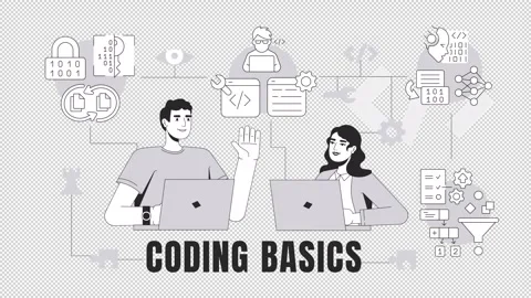 Coding basics line 2D banner animation Stock Footage 307919679