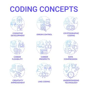 Coding blue gradient concept icons set 스톡 일러스트