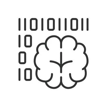 Coding brain icon in line design. coding, programming, digital brain, binary Stock-Illustration