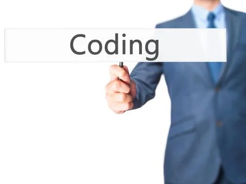 Coding - Business man showing sign Foto stock
