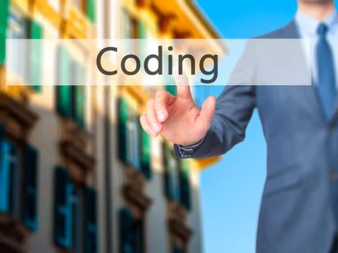 Coding -  Businessman click on virtual touchscreen. Stock-Fotos