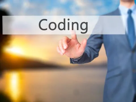 Coding -  Businessman click on virtual touchscreen. Stock Photos