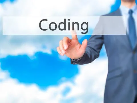 Coding -  Businessman click on virtual touchscreen. Stock-Fotos