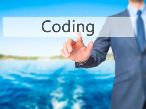 Coding -  Businessman click on virtual touchscreen. Stock Photos