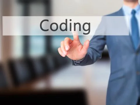 Coding -  Businessman click on virtual touchscreen. Stock-Fotos