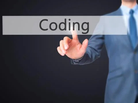 Coding -  Businessman click on virtual touchscreen. Stock-Fotos