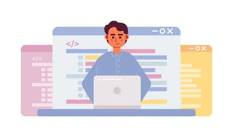 Coding career flat concept vector spot illustration 스톡 일러스트