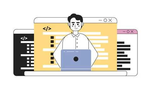 Coding career line concept vector spot illustration 库存插图