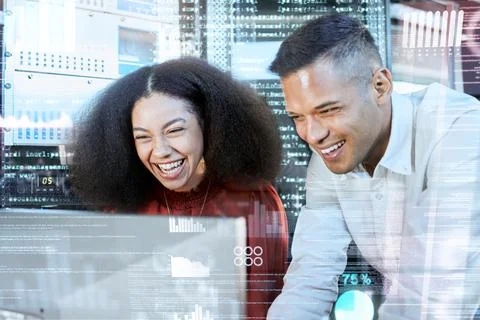 Coding, computer and business programmer people working on 3d hologram database 写真素材