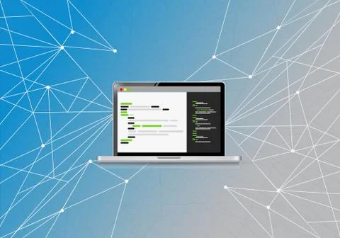 Coding computer link network diagram Stock Illustration
