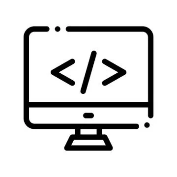 Coding Computer Monitor Thin Line Icon Stock Illustration