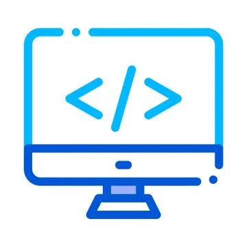 Coding Computer Monitor Vector Thin Line Icon Stock Illustration