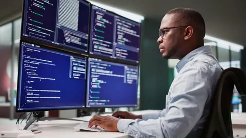Coding On Computer Multiple Screens Stock Footage 319347792