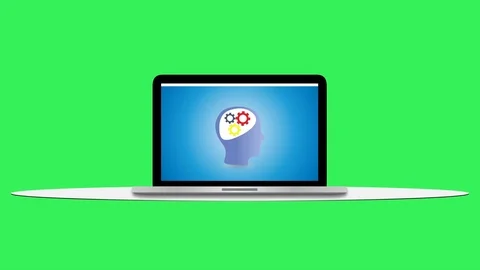 Coding concept: a computer, a head and some words inside gears Stock Footage 72262996