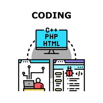Coding concept exploring software development and debugging process Stock-Illustration